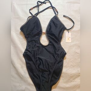 Women's Plunge Bead Detail Extra High Leg One Piece Swimsuit Shade & Shore M